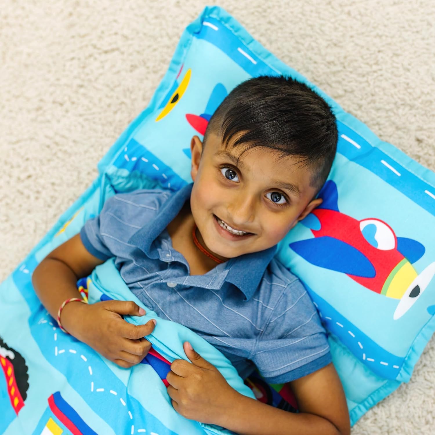 Wildkin Kids Microfiber Nap Mat – Soft Sleep Mat with Pillow, Ideal for School & Travel - Trains, Planes, and Trucks