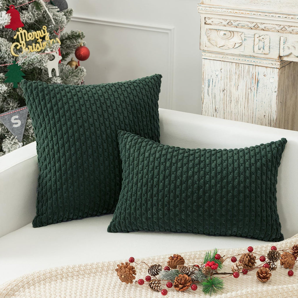 Kevin Textile 12x20 Inch Pillow Cover 1 Pack Boho Christmas Decorative Soft Striped Corduroy Lumbar Farmhouse Color Accent Rectangle Cushion Case for Living Room Couch Sofa Bed, Army Green