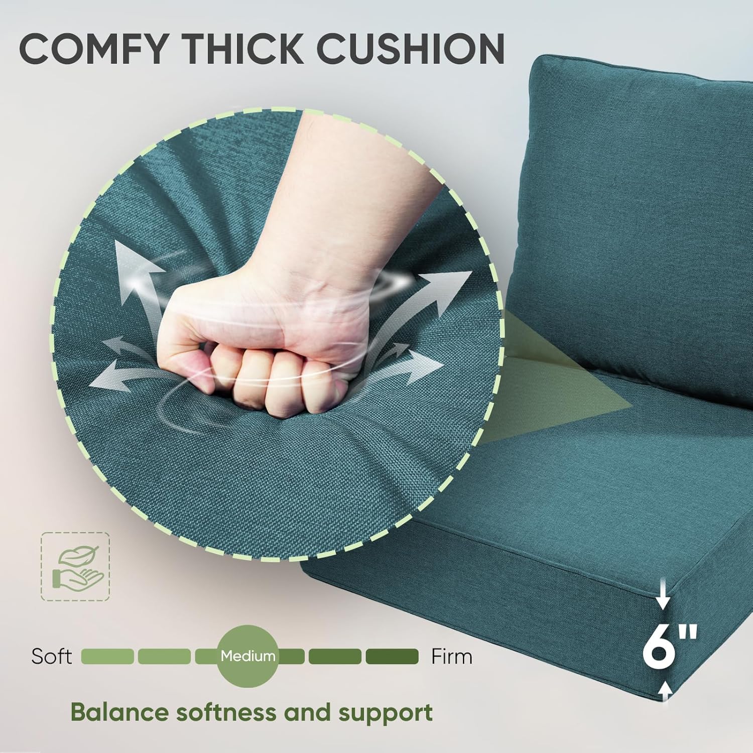 Outdoor Chair Cushions Set of 2, Waterproof 24x24 Patio Chair Cushions, 6" Thickened Seat Cushion for Outdoor Furniture, Couch Cushion Replacement, Include 2 Back & 2 Seat Cushions, Thick/PeacockGreen