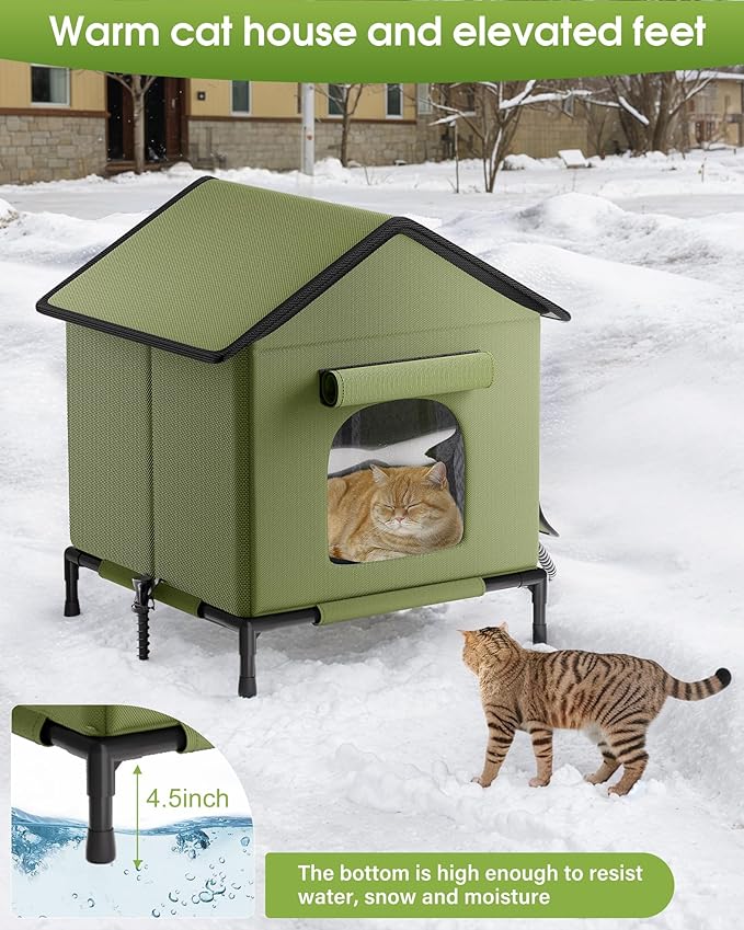 Heated Outdoor Cat House for Outsid-Wide Winter Shelter for Ferals - Cat House for Outdoor Cats, Heated House for Outside Weatherproof Insulated Protection 22.5 x 17 x 17