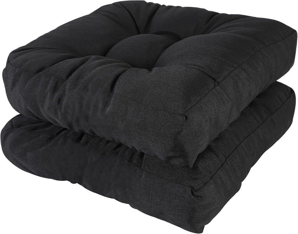 RACE LEAF 19" x 19" Patio Chair Cushions Black - Outdoor/Indoor Tufted Memory Foam Chair Pads Set of 2, Water-Resistant Olefin Chair Seat Cushion Non-Slip Backing
