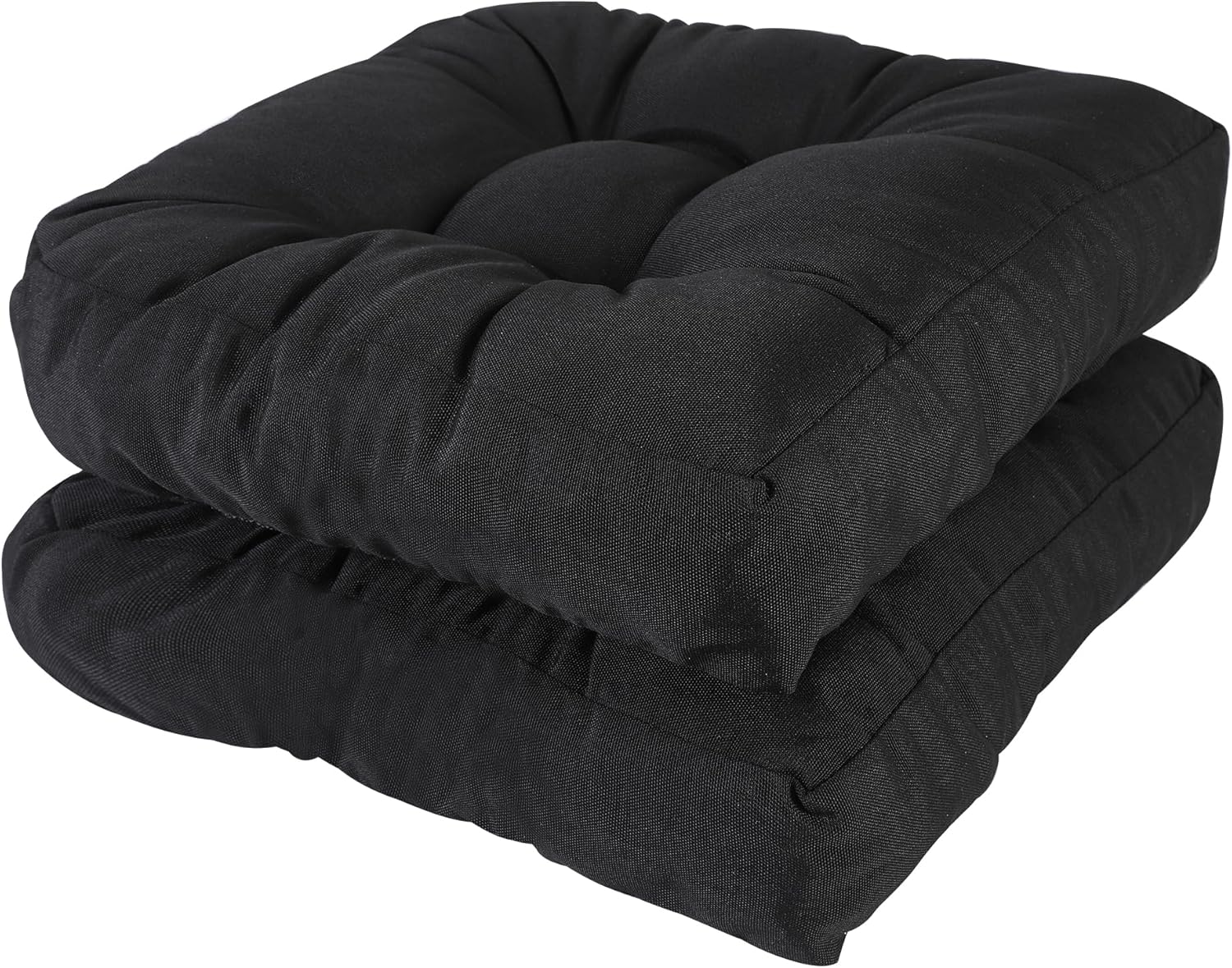 RACE LEAF 19" x 19" Patio Chair Cushions Black - Outdoor/Indoor Tufted Memory Foam Chair Pads Set of 2, Water-Resistant Olefin Chair Seat Cushion Non-Slip Backing