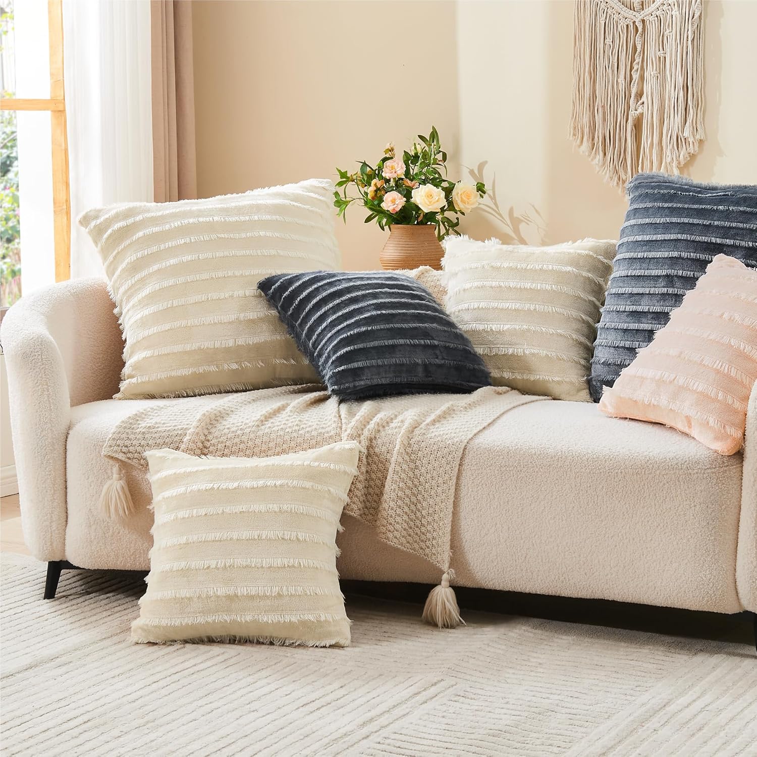 BEDELITE Velvet Pillow Covers 26x26 with Zipper, 2 Pack Super Soft Square Pillow Covers for Bedroom, Sofa, Luxury Cozy Fleece Pillowcases for All Seasons(26x26 Inches, Coral-Boho)