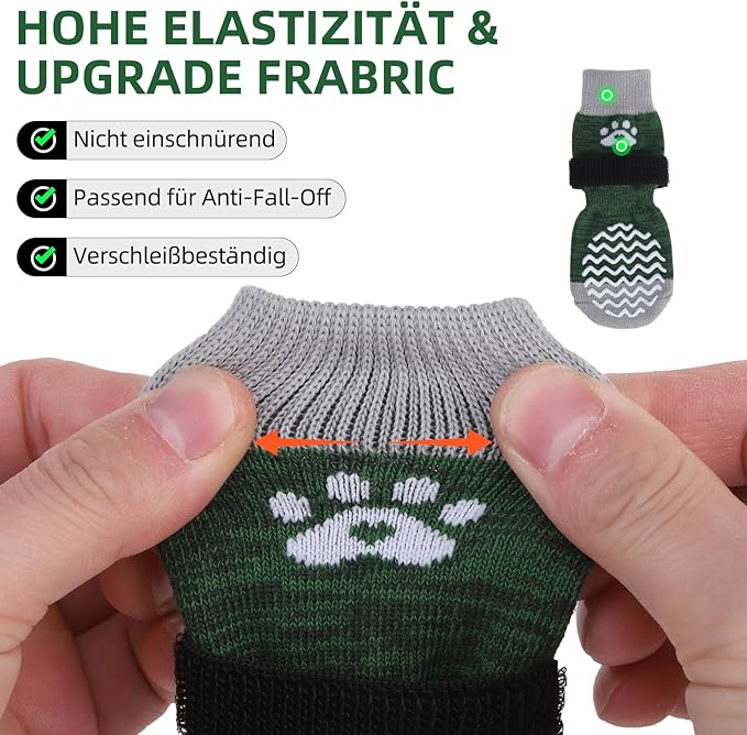 PUPTECK Anti Slip Dog Socks 2 Pairs with Double Grippers for Hardwood Floors, Shoes for Hot/Cold Pavement, Boots & Paws Protectors to Prevent Licking, Traction Booties for Senior Small Large Dogs