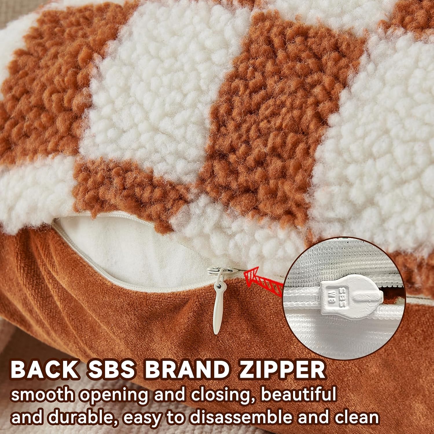 AmHoo Pack of 2 Decorative Throw Pillow Covers Checkerboard Luxury Super Soft Faux Fur Wool Set Case Cushion for Couch Sofa Bedroom 26 x 26-Inch Burnt Orange