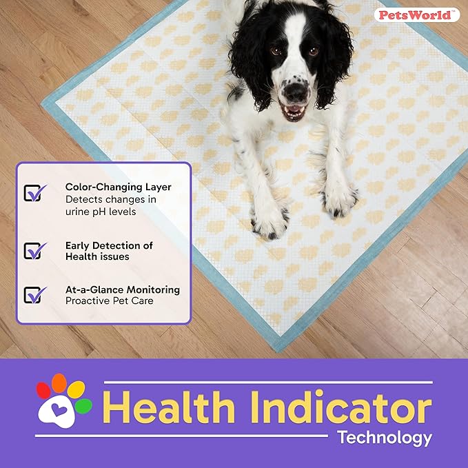 PETSWORLD Giant Dog Potty Pads, Odor-Eliminating, 36" x 36", Ultra Absorbent 5-Layer Leak-Proof Training Pads for Dogs & Cats (36x36 Health Indicating, 25 Count)