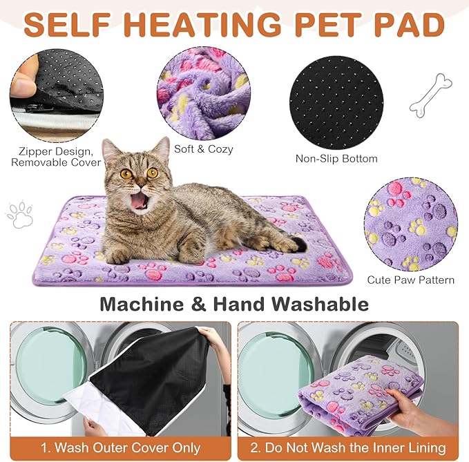 4 Pack Self Heating Cat Bed Cat Self Warming Pad with Removable Cover Extra Warm Thermal Pet Pad Washable Pet Crate Mat Anti Slip Kennel for Indoor Outdoor Pets(Dog Paw,16 x 20 Inches)