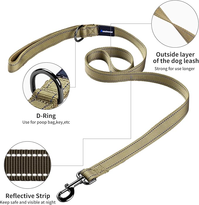 Annchwool No Pull Dog Harness with Padded Handle+5 Ft Leash,Reflective Strip Escape Proof and Quick Fit to Adjust Dog Harness,Easy for Training Walking for Small & Medium and Large Dogs(Brown-Set,L)