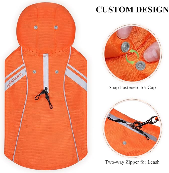 VIVAGLORY Wetoff Dog Raincoat, Rain Coat for Dog All Seasons Adventure, Rain Jacket with Harness Hole & Hood, Reflective Lightweight Waterproof for Doggy & Puppy, S, Orange