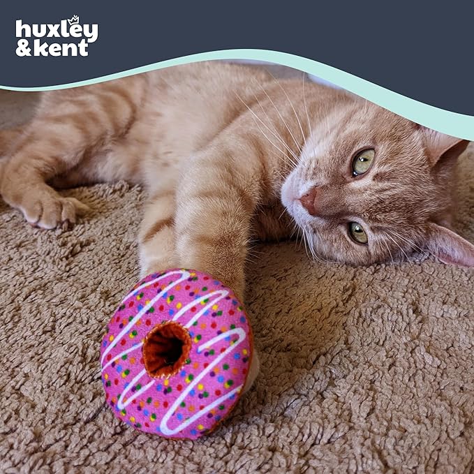 Huxley & Kent Plush Cat Toy - Interactive Catnip Toy for Cats & Kittens - Soft with Crinkle & Catnip - Fun Indoor Play - Strawberry Donut
