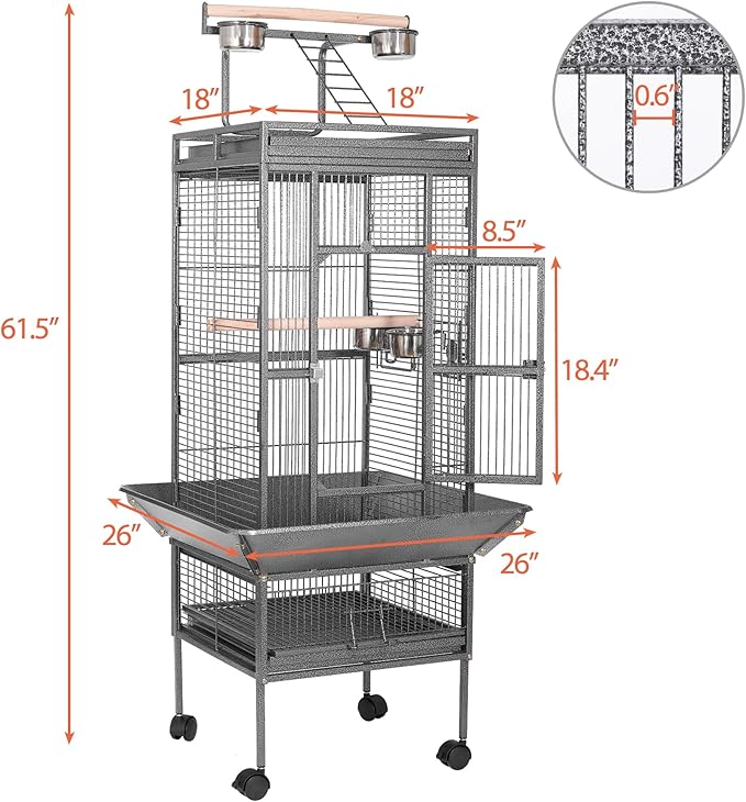 HSM 62 Inch Wrought Iron Large Bird Flight Cage with Rolling Stand for African Grey Parrot Cockatiel Sun Parakeet Conure Lovebird Canary…
