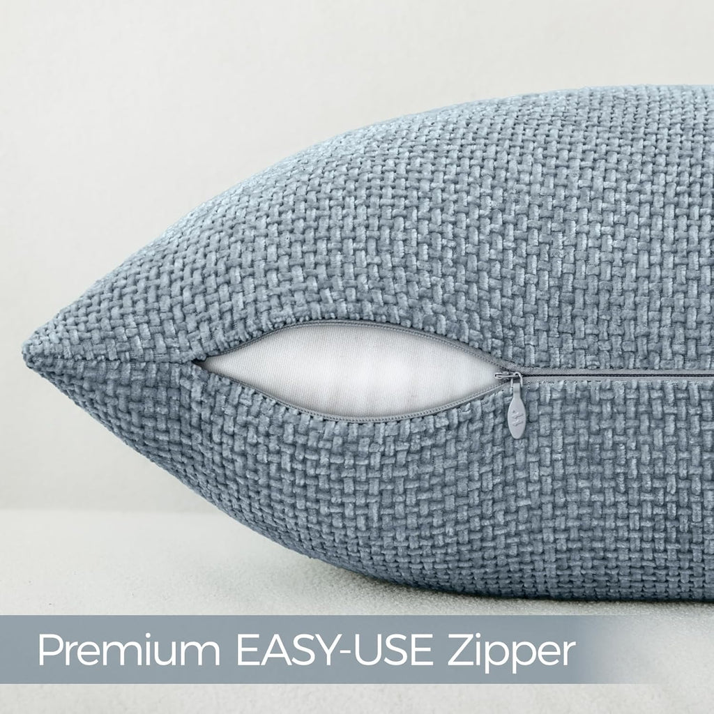 a moment Blue Chenille Throw Pillow Covers 12x20 Inch Pack of 2 Modern Decorative Throw Pillow Covers Farmhouse Cross Covers Modern Home Decor for Sofa Bedroom Living Room