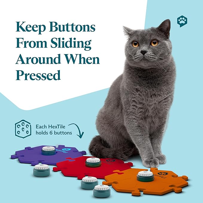 FluentPet Speak Up! Get Started Kit with Clearer Upward-Facing Sound | 6 Recordable Buttons w/Pre-Installed Batteries & 3 HexTile Button Mats | Training Dog & Cat Communication Buttons