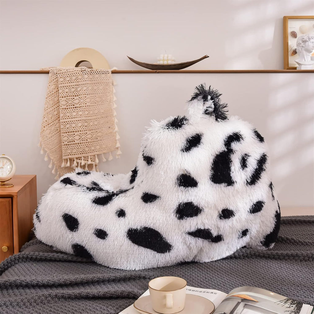 Aimuan Reading Pillow Bed Rest Pillow with Arms Plush Shaggy Fur Cushion for Adults Teens Incline Rest Sitting up & Sleeping Snoring Pillow with Pregnancy Lumbar Back Support (Standard, White-Black)