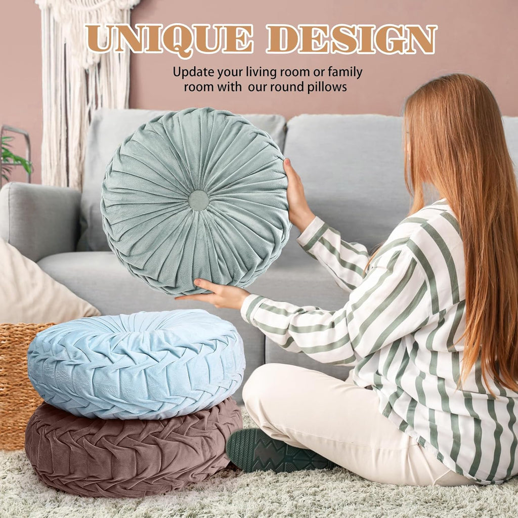 Yerliker 6 Pcs Floor Pillow Cushions 15inch Round Velvet Throw Pillows Colorful Flexible Cushions Alternative Pillows for Couch Chair Living Room Bedroom Home Office Decor(Boho Color)