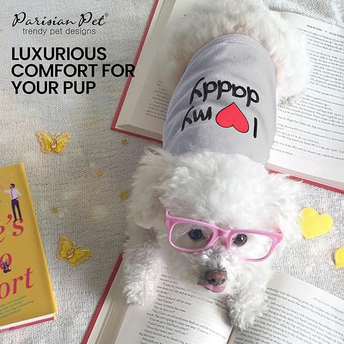 Parisian Pet Unisex Dog T-Shirt - Embroidered 'I Love My Daddy' 100% Cotton, Dog Tee Shirts - Breathable Sleeveless Pet Vest - Clothes for Medium-Sized Dogs - M