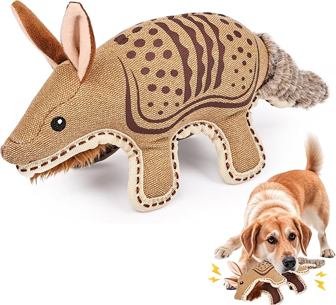 Tough Durable Squeaky Dog Toys for chewers Interactive to Keep Them Busy, Funny Tug of War Dogs Toy for Small Medium Large Cute Birthday Gift (Armadillo)