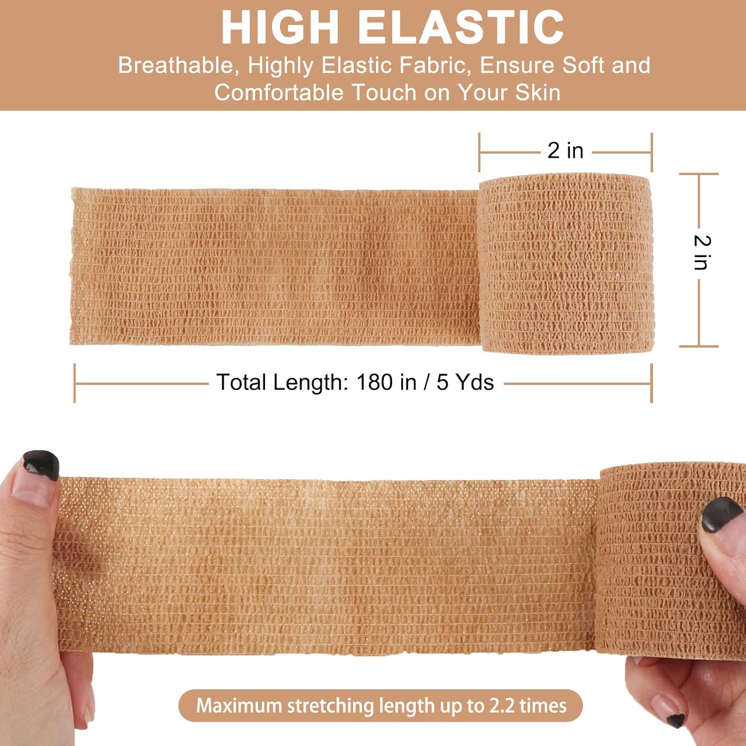 24 Pack Self Adhesive Bandage Wrap, 2” x 5 Yards Cohesive Medical Tape Elastic Grip Tape Sports Tape Athletic for Ankle, Wrist Sprains, Pet First Aid (Brown, 2 Inch)