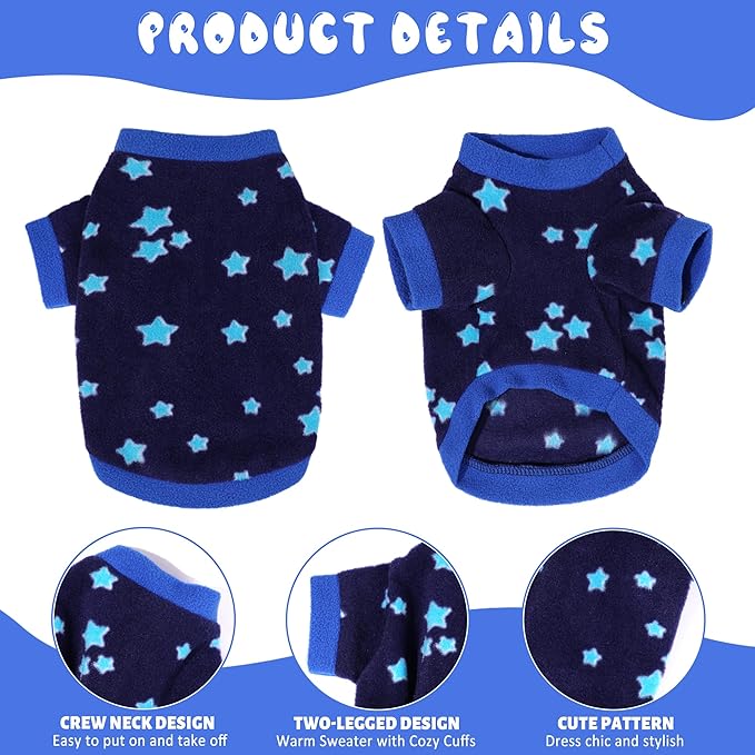 2 Pieces Dog Sweaters for Small Dogs, Fall Winter Fleece Dog Clothes, Soft and Warm Puppy Sweater Doggie Coat for Winter Pet Cloting for Chihuahua Yorkie (Stars, Dinosaurs, Small)