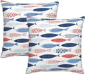 bassyil Fish Throw Pillow Covers Decorative Linen Pillow Cases Set of 2 Square Cushion Cover for Couch Sofa Bedroom Patio 18x18 Inch