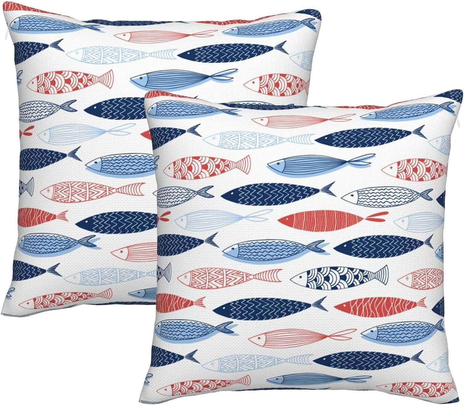 bassyil Fish Throw Pillow Covers Decorative Linen Pillow Cases Set of 2 Square Cushion Cover for Couch Sofa Bedroom Patio 18x18 Inch