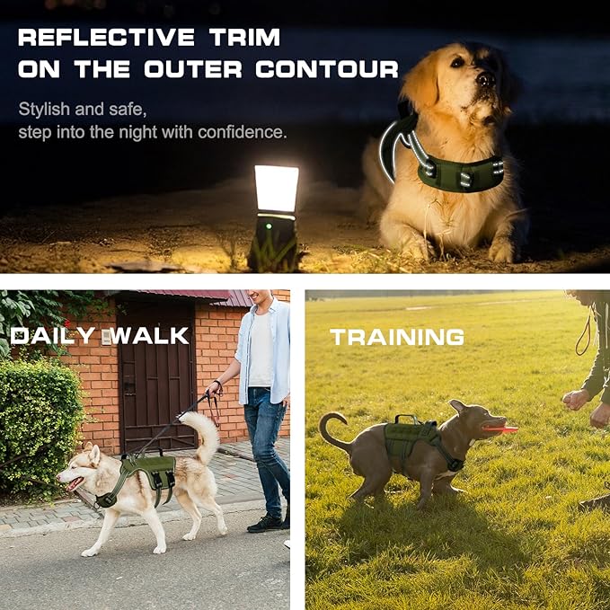 Small Dog Harness, Heavy Duty Tactical No Pull Dog Harness, No Choke, Easy On and Off Pet Vest with Molle System, Adjustable Reflective Dog Vest with Breathable Padded for Walking Hiking Training