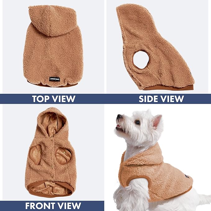 Spark Paws Teddy Dog Sweater, Sherpa Jacket Vest with Warm Fleece Lining, Winter Coat Suitable for Small Medium Large XL XXL Breeds - Brown - 2XL