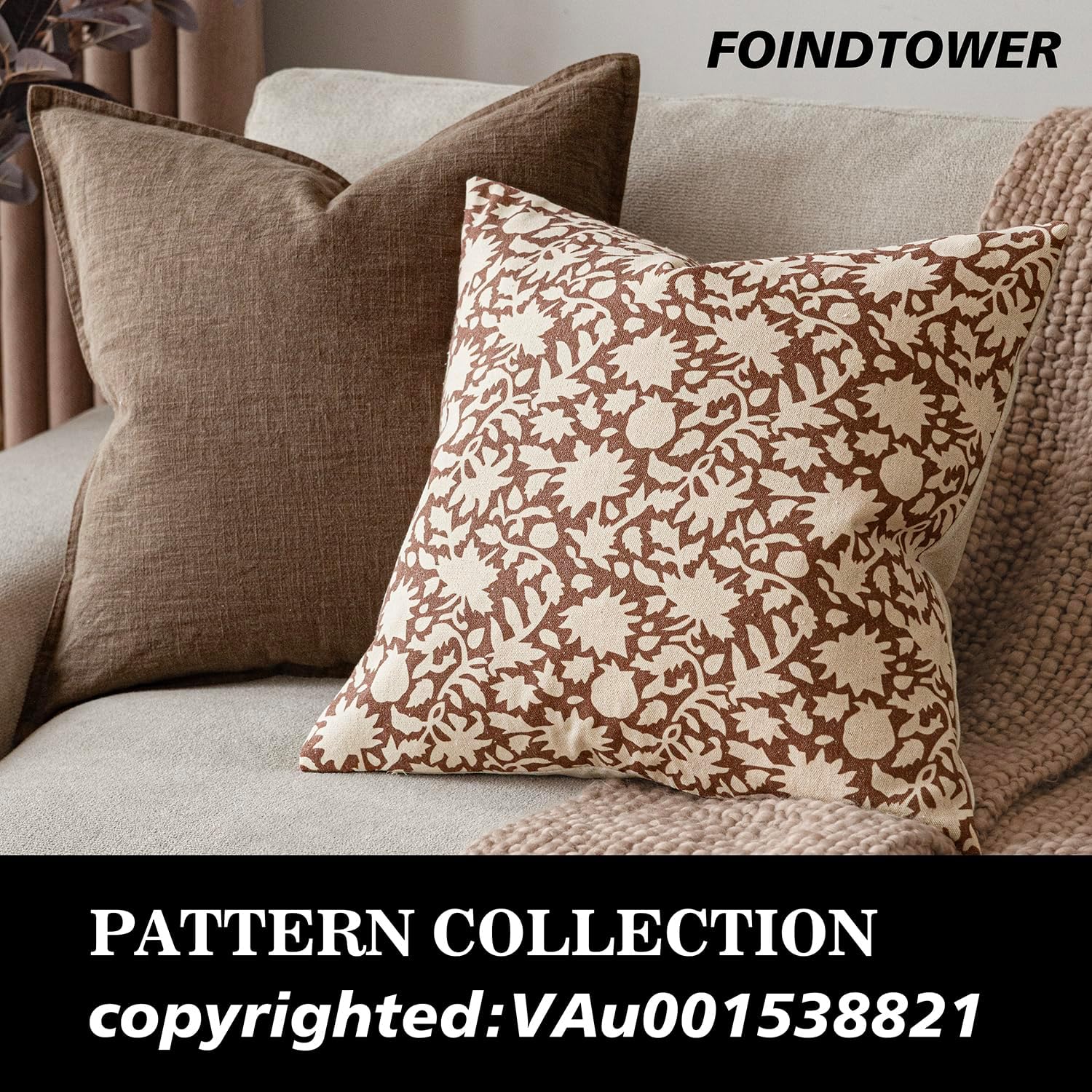 Foindtower Set of 2 Decorative Neutral Floral Throw Pillow Covers Accent Farmhouse Cushion Covers Boho Pillowcase for Couch Sofa Bedroom Living Room Home Decor,24×24 Inch,Light Orange Brown