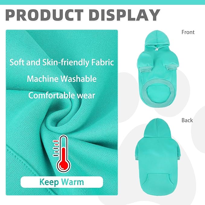 KOOLTAIL Basic Dog Hoodie - Soft & Warm Pet Hoodie Sweater with Leash Hole and Pocket, Dog Winter Coat, Cold Weather Clothes Sweatshirt for Small Medium Large Dogs Puppy Cat Boys Girls Lake Blue SM