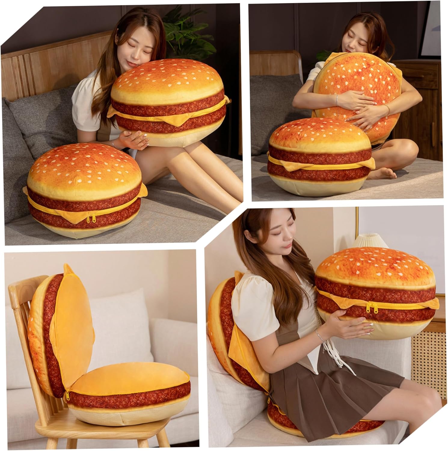Round Chair Cushions 16x16x12 Inch Cute 3D Simulation Cheeseburger Comfortable Fluffy Soft Floor Cushions for Bedroom School Classroom Couch Sofa Decor Floor Pillows for Sitting