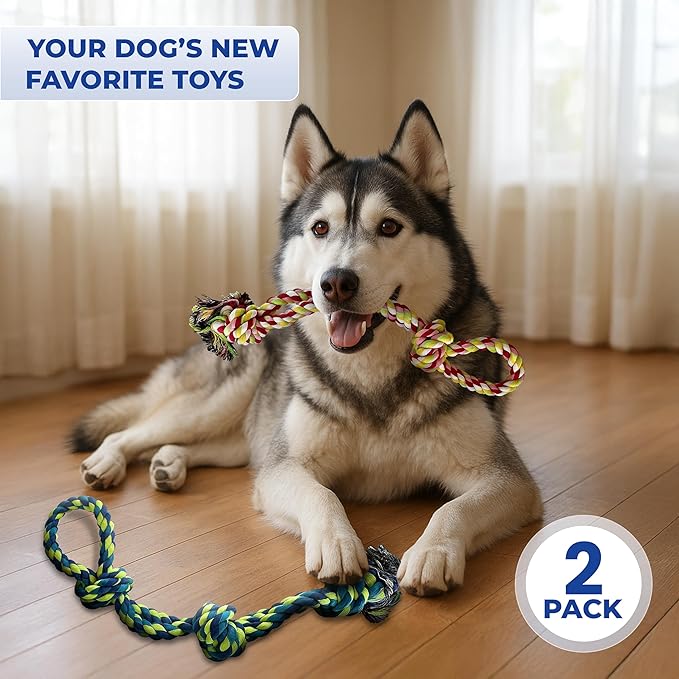 Pup Quartet Dog Rope Toy for Aggressive Chewers 2-Pack Tug of War Dog Toy with Thick Knots Heavy Duty Rope Toys for Dogs – Indestructible Rop Chew Toys for Medium & Large Dogs