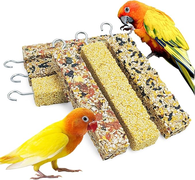 Fhiny 6 PCS Parakeet Treats Natural Cockatiel Food Grain & Vegetable & Millet Flavored Parrot Snack Sticks Bird Treats for Budgerigars Lovebirds Canaries Conurus Finches