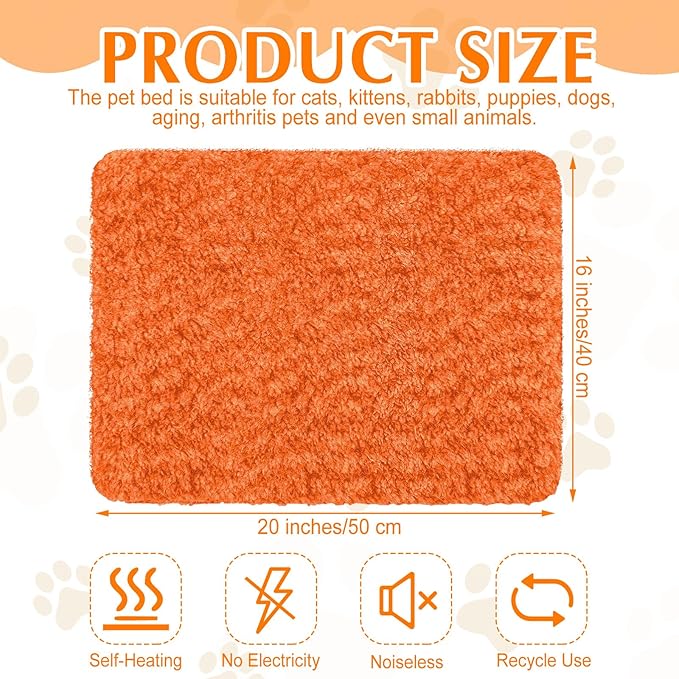 4 Pack Self Warming Cat Bed Indoor Self Heating Dog Cat Pad Washable Thermal Pet Kennel Pad Crate Bed Mat Reflect Body Heat for Outdoor (Orange,16 x 20 Inch)