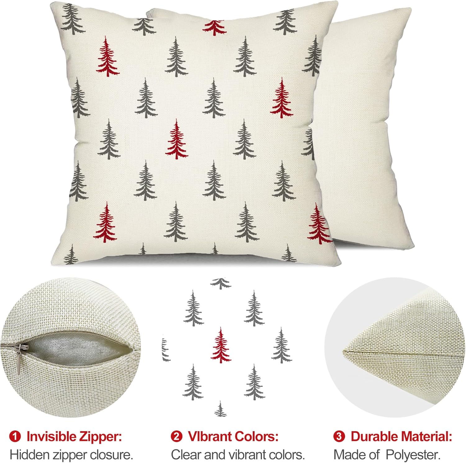 DFXSZ Christmas Pillow Covers 20x20 inch Set of 2 Christmas Tree Decorative White Throw Pillow Covers Winter Famliy Decoration for Home Couch TH-30G20