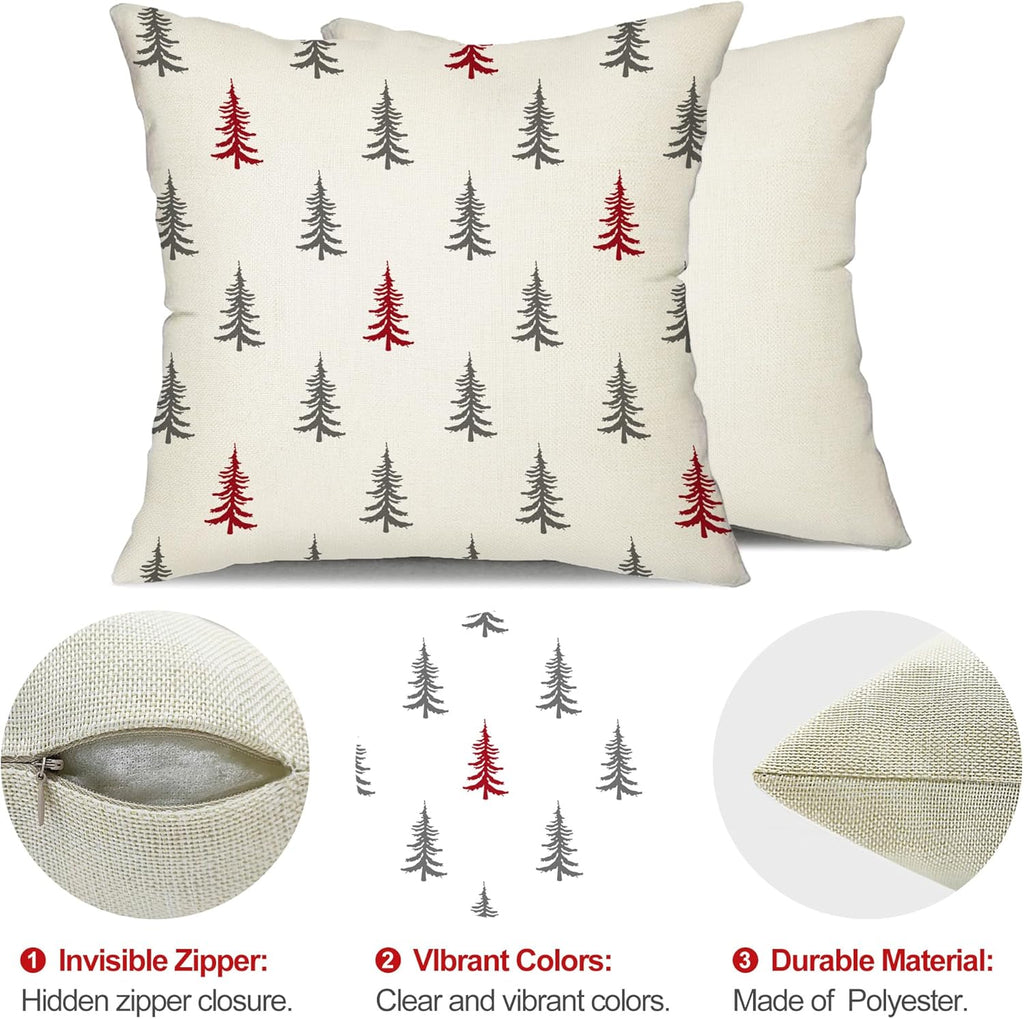 DFXSZ Christmas Pillow Covers 16x16 inch Set of 2 Christmas Tree Decorative White Throw Pillow Covers Winter Famliy Decoration for Home Couch TH-30G16