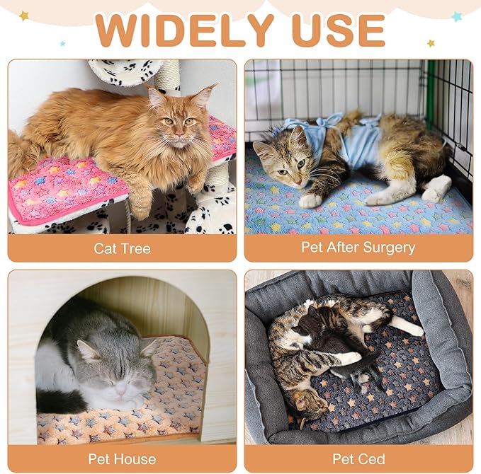 4 Pack Self Heating Cat Bed Cat Self Warming Pad with Removable Cover Extra Warm Thermal Pet Pad Washable Pet Crate Mat Anti Slip Kennel for Indoor Outdoor Pets (Small Star,16 x 20 Inches)