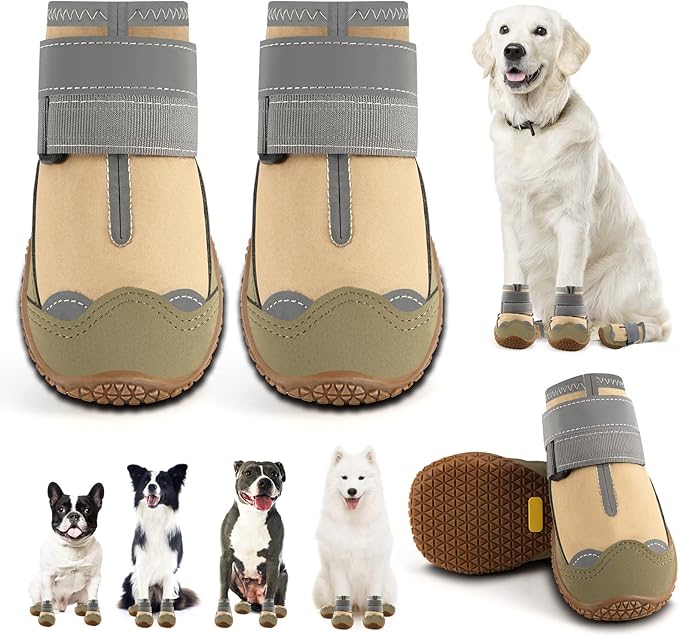 Dog Shoes for Large Dogs, Medium Dog Boots & Paw Protectors for Hardwood Floors, Outdoor Dog Booties for Hot Pavement Winter Snow Hiking, Waterproof Dog Shoes with Reflective Strips Size 6