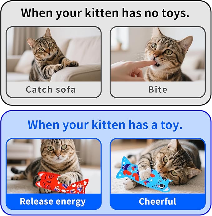 4th of July Cat Toys for Indoor Cats Patriotic Large Adult Cat Catnip Plush Toys with Crinkle Independence Day Kitten Chewing Kicker Toy 6 PCS