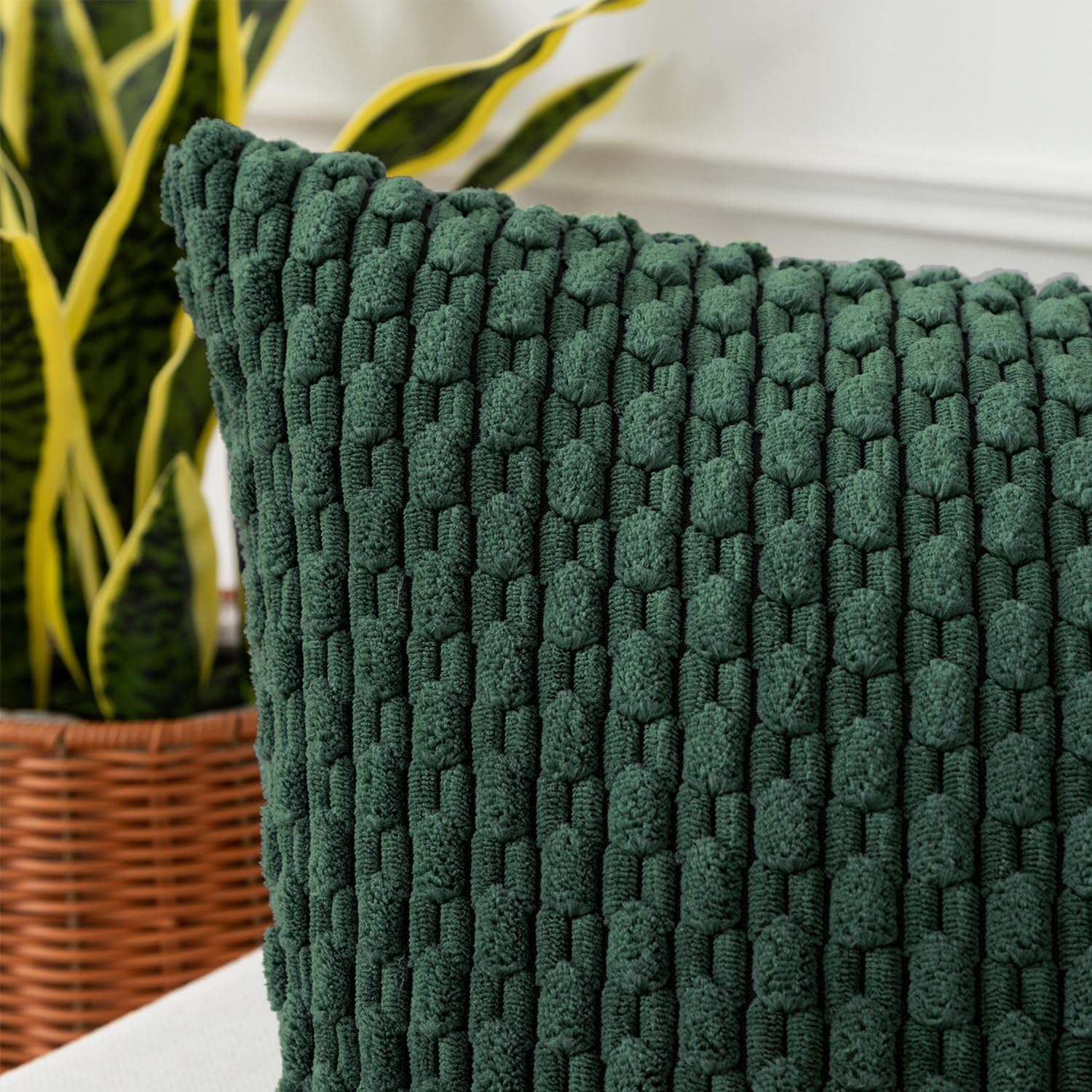 Kevin Textile 20x54 Inch Long Body Lumbar 1 Pack Boho Decorative Throw Pillow Cover Soft Striped Corduroy Rectangle Cushion Case Farmhouse Accent for Living Room Couch Sofa Bed, Army Green