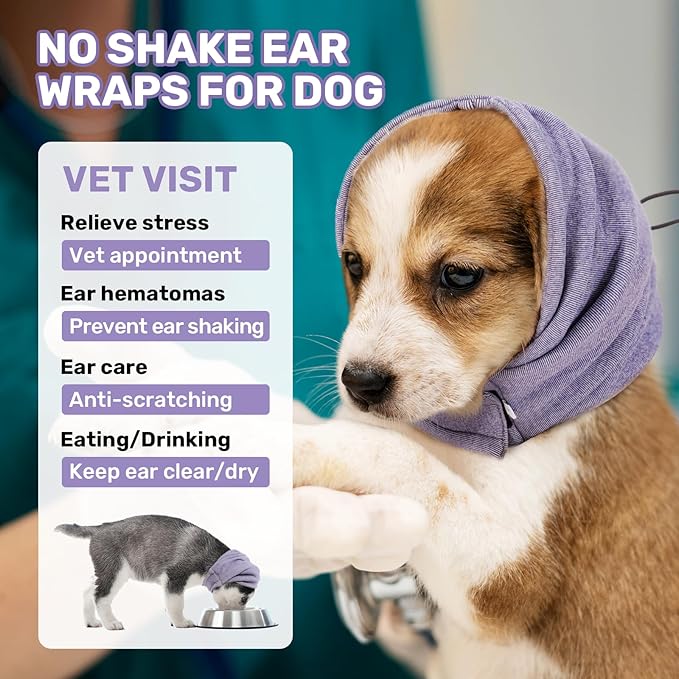 Dog Calming Hoodie, No Shake Ear Wraps for Dogs, Adjustable Dog Ear Muffs for Noise Protection, Ear Wrap Head Cover for Head Warp Anxiety Relief, Hematoma, Grooming and Force Drying