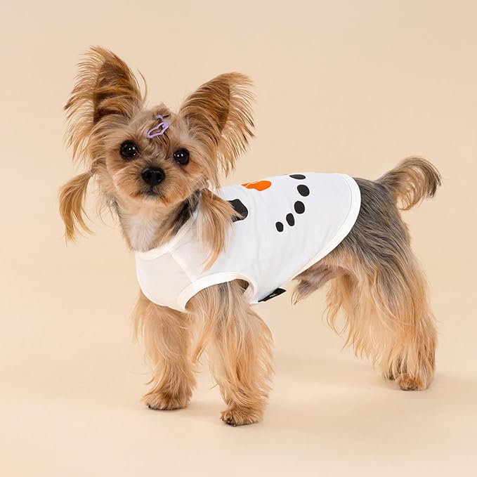 Fitwarm Snowman Dog Christmas Outfit, Holiday Dog Clothes for Small Dogs Boy Girl, Cute Pet Shirt, Black, White, Orange, XXL