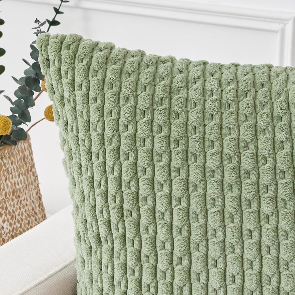 Kevin Textile 12x20 Inch Pillow Cover 1 Pack Boho Decorative Soft Striped Corduroy Lumbar Farmhouse Solid Color Accent Rectangle Cushion Case for Living Room Couch Sofa Bed, Sage Green