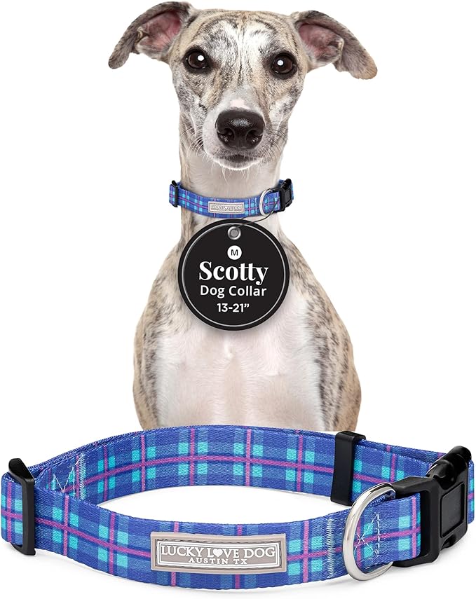 Lucky Love Dog - Adjustable Dog Collar with Easy Click Buckle for Small to Large Dogs, Durable, & Comfortable for Male & Female Dogs, Pet Collar for Puppies & Adult Ones - Scotty, Medium