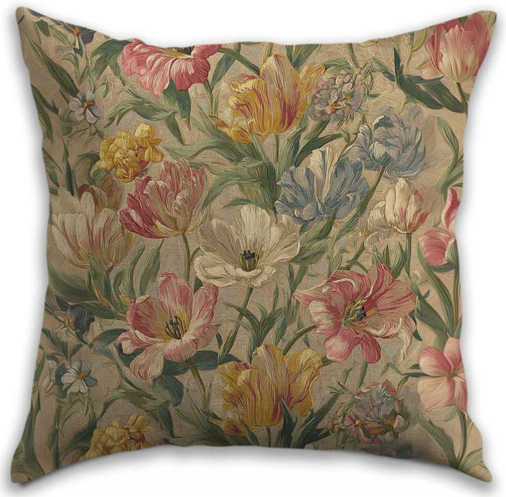 Bohemian Pillow Covers | Vintage Floral & Carpet Design | Double Sided Blue White Decorative Pillowcases for Couch, Bed | Indoor Outdoor Boho Home Decor (White&Pink, 18x18inches)