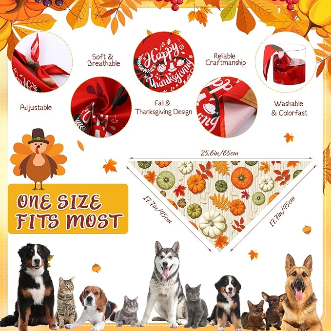 Sanwuta 120 Pcs Fall Dog Bandanas Bulk Pumpkin Maple Leaves Scarfs Autumn Thanksgiving Dog Pet Bibs Adjustable Triangle Kerchief Costume Accessories for Small Medium Large Pets Grooming Supplies