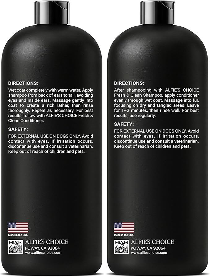 ALFIE'S CHOICE Fresh & Clean Dog Shampoo and Conditioner Set | 16 fl oz Each | Lavender & Rosemary | Deep Cleansing for Smelly Dogs | Deodorizing & Odor Control