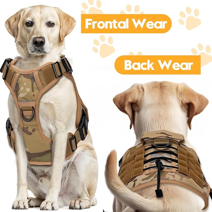 Heavy-Duty Tactical Dog Harness for Large Dogs, No Pull Adjustable Reflective Pet Vest with Molle System, K9 Military-Grade Control for Service Training, Outdoor & 10+ Breeds, Desert Camo, Large
