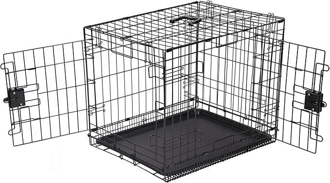 Amazon Basics Durable,Foldable Metal Wire Dog Crate with Tray, Double Door, 30 x 19 x 21 in, Black