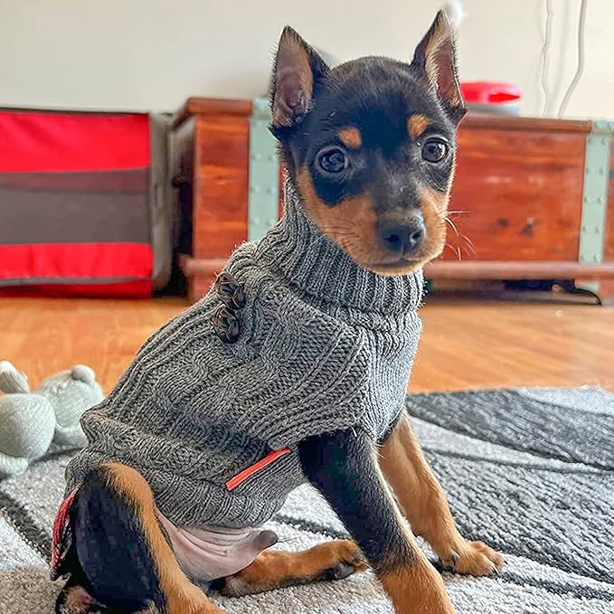 KYEESE Dog Sweater Small Dogs Sweater Soft Pullover Dog Sweaters for Small Dogs Male for Fall Winter Cold Weather Comfy Puppy Coat with Gingham Patchwork Stretchy Knitwear Cat Clothes Warm Turtleneck