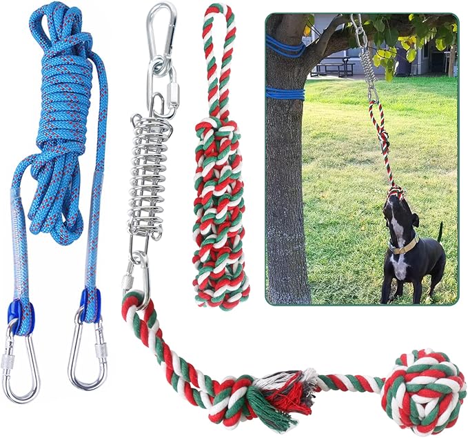 HOPET Dog Outdoor Bungee Solo Hanging Toy, Tether Tug of War Toys for Pitbull Small Large Aggressive Chewers Dogs to Exercise, Durable Interactive Tug Toy, Dog Rope Toys